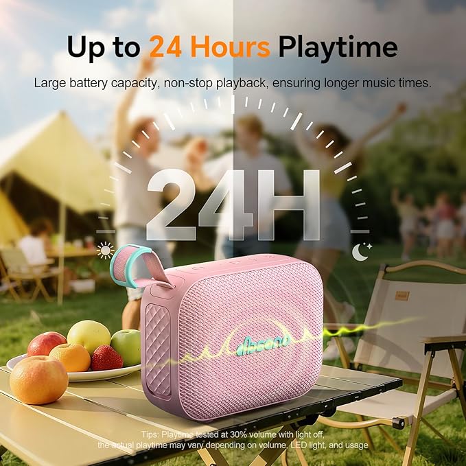 Portable Bluetooth Speaker Waterproof Gift: IPX5 HD Sound Up to 24H Playtime, TWS Pairing, Wireless Speakers with Lights, Mom Gifts, Outdoor|Travel| Camping|Pool|Beach Essentials Accessories-Pink