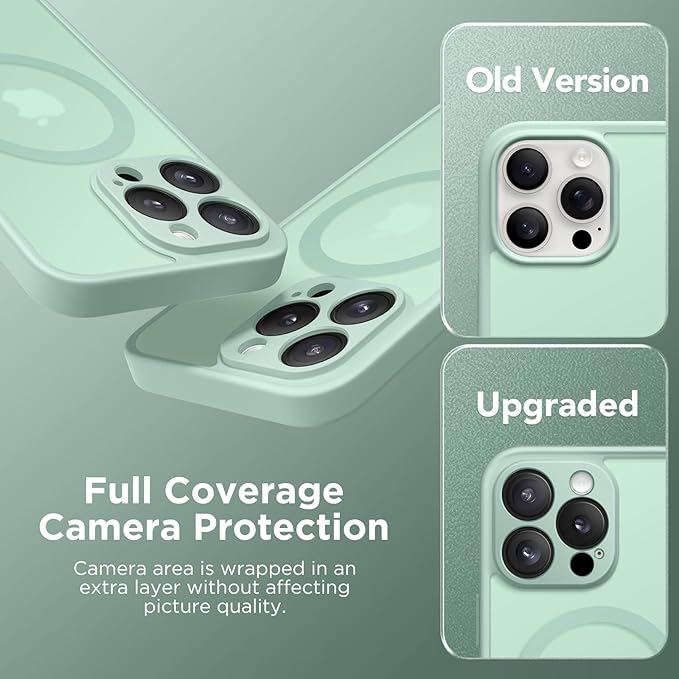 CAPRARO Magnetic Compatible with iPhone 16 Pro Case, Upgraded [Full Camera Protection] [Compatible with MagSafe] Protective Translucent Matte Women Girl Phone Case Cover, Mint Green