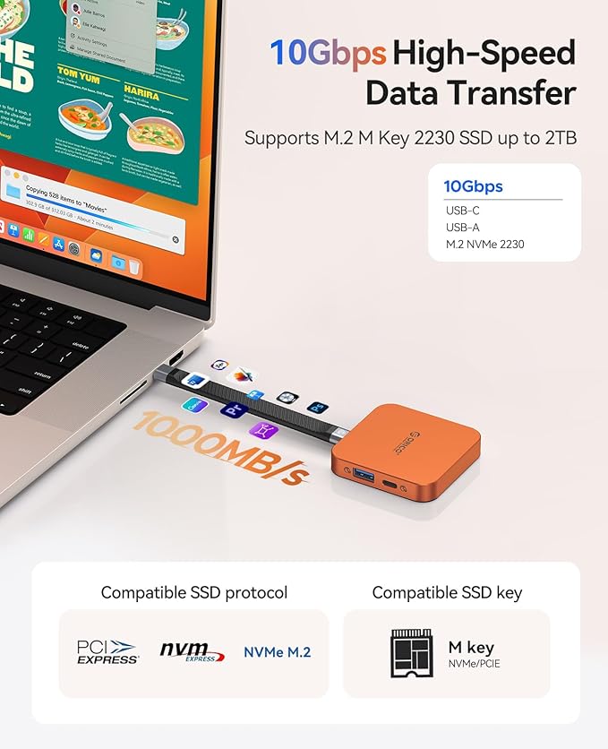 ORICO 10Gbps Magnetic M.2 Docking Station, 6-in-1 USB C HUB & M.2 2230 NVMe Enclosure with HDMI 4K@60Hz, USB-A&C 3.2, 100W PD, AUX, USBC Dock for iPhone 17/16/15 Pro/Pro Max
