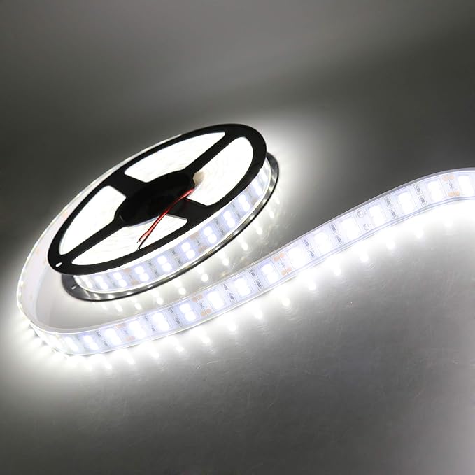 LEDENET LED Light Strip White 6000K Double Row 600LEDs SMD 5050 LED Flexible Strip Lighting DC 12V Dimmable Light Waterproof IP67 Outdoor Use 16.4ft