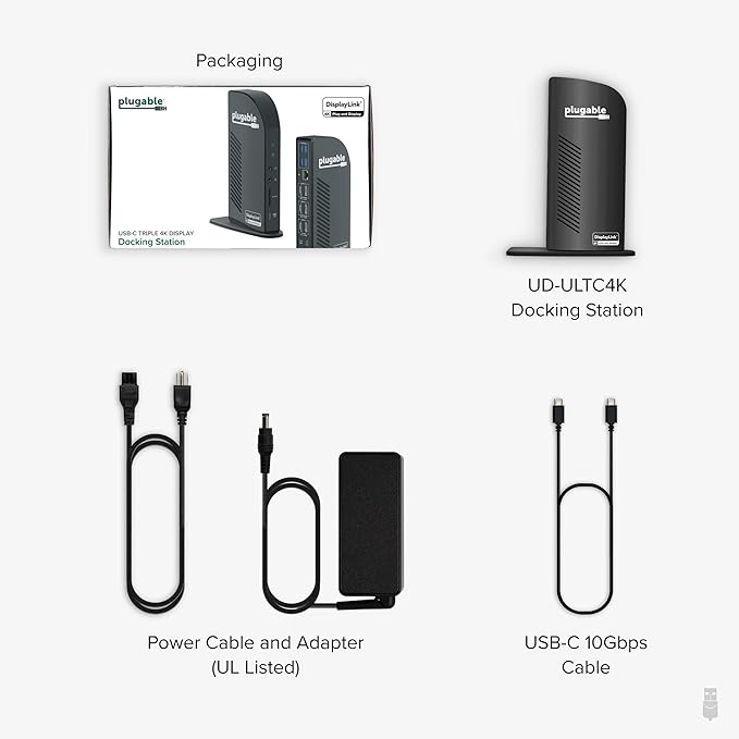 Plugable 13-in-1 USB C Docking Station 4K Triple Monitor with 100W Power Delivery | USB C Dock for Windows, Mac, ChromeOS, Thunderbolt | Driver Required | 3X HDMI and 3X DisplayPort (UD-ULTC4K)