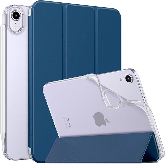 MoKo Case Fit New iPad mini 7 (A17 Pro) 2024, iPad mini 6th Generation Case 2021 (8.3-inch), iPad mini 6 Case, Soft TPU Translucent Frosted Back Cover Case for iPad mini 7th, Dark Sea Blue