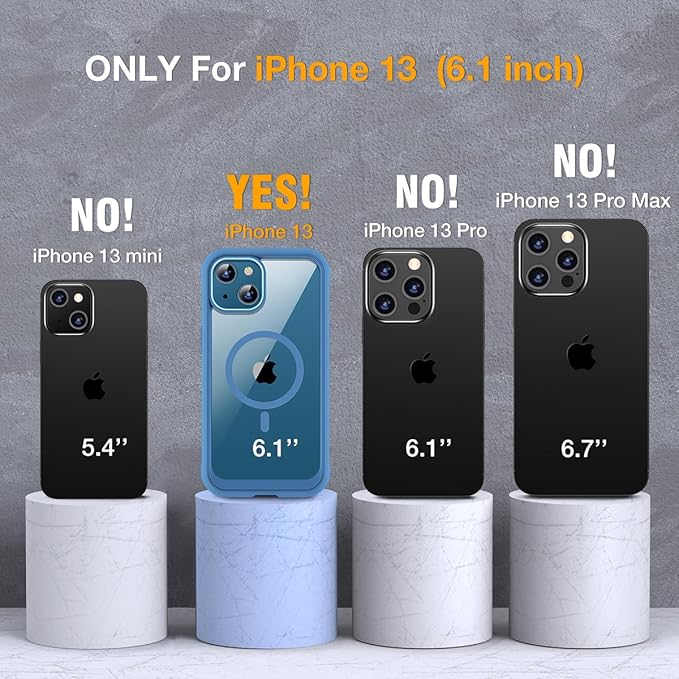 Miracase for iPhone 13 Case 6.1'', [Bubble Free] Full-Body Bumper Phone case with Built-in Full Glass Screen,No Gap,Compatible with MagSafe,Blue