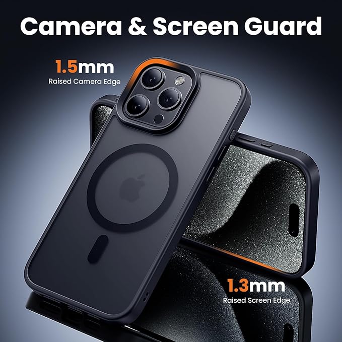 toushion 3 in 1 for iPhone 15 Pro Max Case with MagSafe, Screen Protector*1 Camera Lens Protector*1,Skin Feeling Back Military-Grade Protection for iPhone 15 Pro Max Phone Case 6.7 inch Matte Black