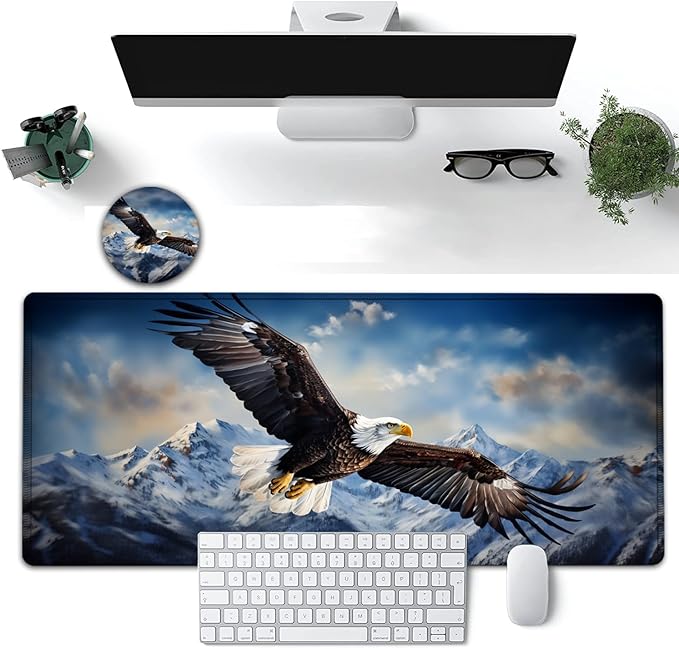 Large Mouse Pad, 31.5 x 11.8in Extended Gaming Mouse Pad with Stitched Edges, XXL Mousepad Protector Non Slip Rubber Base for Office and Home Writing Mat, Eagles in The Sky Pattern Desk Mat