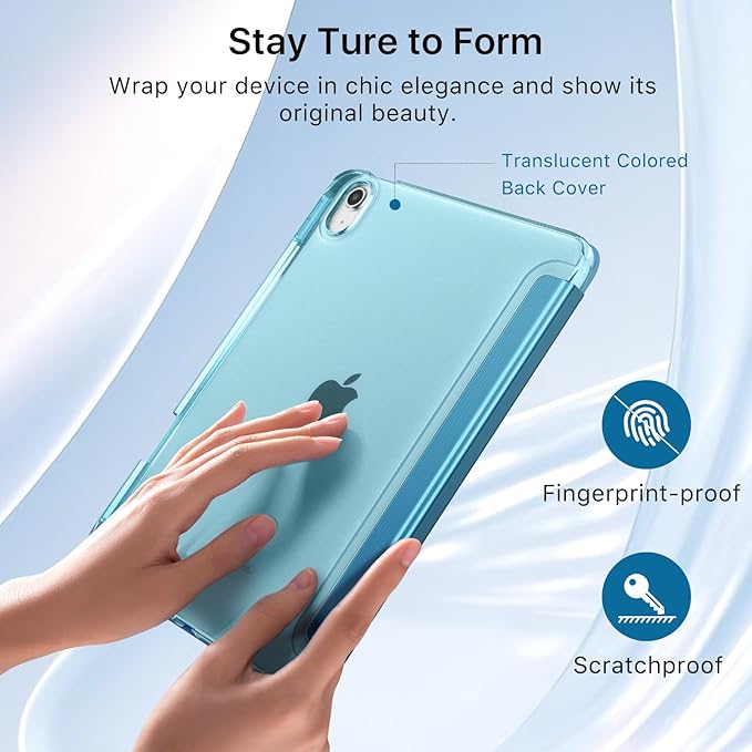 MoKo for iPad Air 11 inch Case (M4/M3/M2) 2026/2025/2024, iPad Air 5th/4th Gen 10.9 inch Case 2022/2020 with Pencil Holder, Slim Light Trifold Cover with Hard PC Translucent Back Shell, French Blue