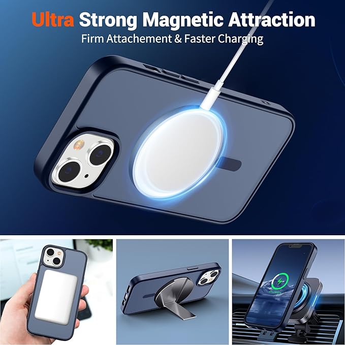 SUPFINE Magnetic for iPhone 15 Plus Case & iPhone 14 Plus Case (Compatible with MagSafe)(Military Grade Drop Protection) Translucent Shockproof Phone Cover,Dark Blue