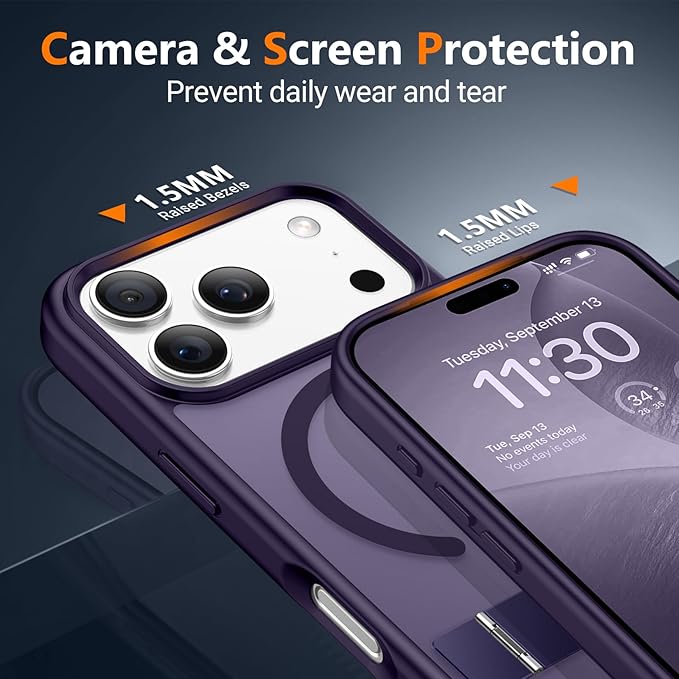 SPIDERCASE Magnetic for iPhone 17 Pro Max Case,with [3 Stand Ways] [Military Grade Drop Protection] with Invisible Stand Shockproof Slim Case for iPhone 17 Pro Max 6.9",Purple