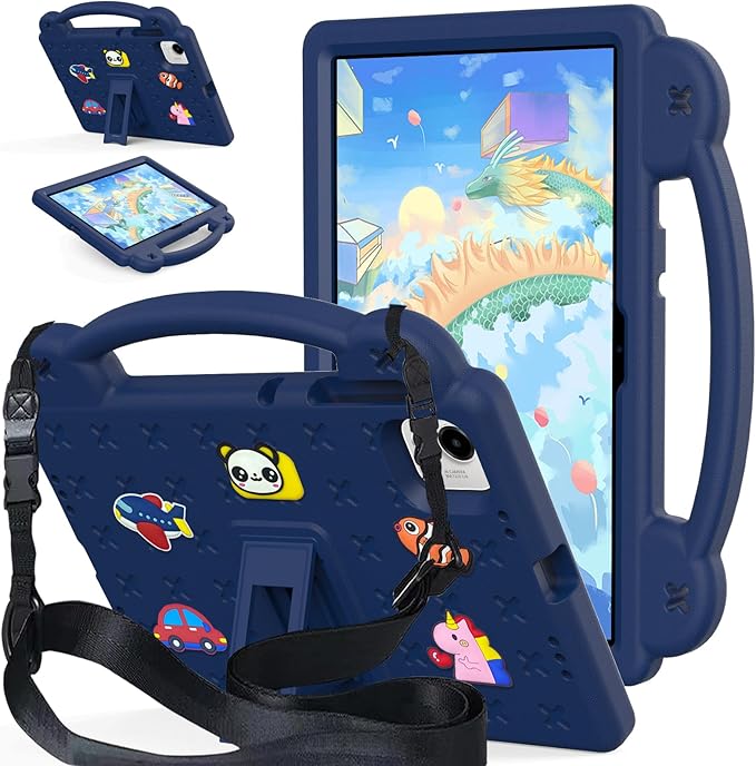 AKABEILA Compatible with Honor Pad X9a 2025 11.5 inch Tablet Case, Kids Friendly Universal Lightweight Shockproof Protective Case with Shoulder Strap & Stand Handle Navy Blue