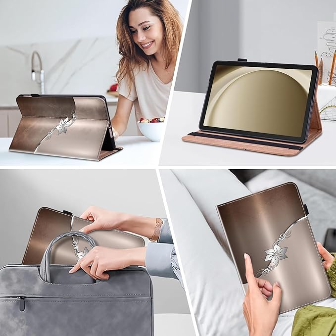 Case for iPad 6th / 5th Generation (2018 2017 Model, 9.7 Inch), iPad Air 2 (9.7 Inch) with Pen Holder & Card Slots, Premium PU Leather Flip Folio Kickstand Case - Silver Flower