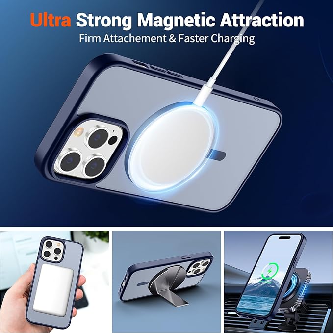 SUPFINE Magnetic for iPhone 14 Pro Case (Compatible with MagSafe) (Military Grade Drop Protection) Translucent Matte Shockproof Phone Case,Navy Blue