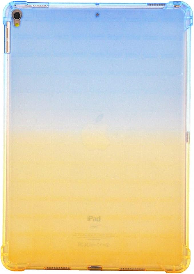 Translucent Frosted TPU Back Case for Apple iPad Air 3 (3rd Gen) 10.5" 2019 and iPad Pro 10.5" (2017) Gradient Color Impact Resistant Corner Protection Shockproof Cover, Blue & Yellow