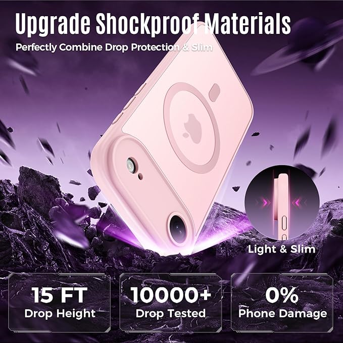 Symcele Designed for iPhone Air Case, Compatible with MagSafe, [Camera Protection] [15FT Military Drop Protection] Shockproof Translucent Matte Anti-Slip Thin Slim Phone Case, 6.5", Pink