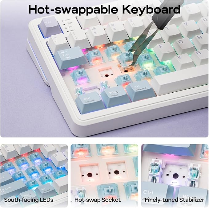EPOMAKER TH99 PRO 96% Mechanical Keyboard with Screen & Knob, 10000mAh, 2.4Ghz/BT, Hot Swap, Custom Driver, RGB Backlight, PBT Keycap, Wireless Gaming Keyboard for PC/Mac (Blue&White, Sea Salt Silent)