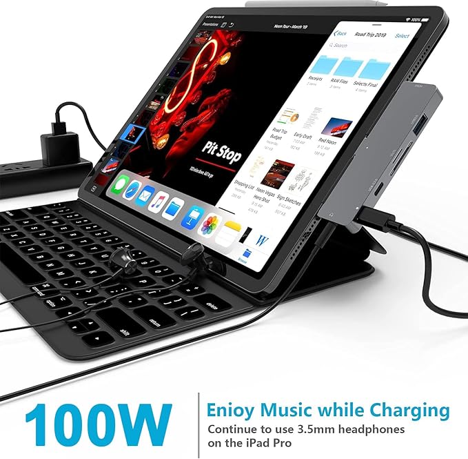 iPad Pro USB C Hub, 7-in-1 Adapter for iPad Pro M4 M2 M1 13 12.9 11 inch iPad Air 5 4 Docking Station with 4K HDMI, USB-C PD, SD/TF Card Reader, USB 3.0, 3.5mm Headphone Jack, iPad mini 6 Accessories