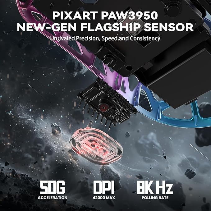 ATTACK SHARK R2PRO 45g Superlight Magnesium Alloy Mouse, PixArt PAW3950 Sensor, 42000DPI, 8000Hz Wireless Polling Rate, 2.4G/BT/Wired Gaming Mouse, Programmable Mice with Coiled Cable, PC/Mac, Purple