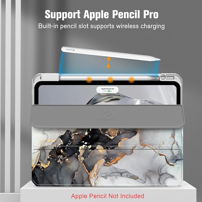 Fintie Hybrid Slim Case for iPad Pro 11-inch (M5) 2025 / (M4) 2024 - [Built-in Pencil Holder] Shockproof Protective Cover with Clear Transparent Back Shell, Cloudy Marble