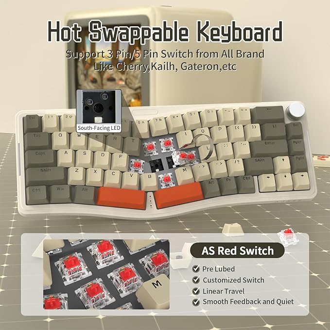 ATTACK SHARK AKS068 Wired Mechanical Gaming Keyboard 65% Alice Layout Hot-swapped Gasket Mount with RGB Backlit VIA Programmable Knob NKRO TKL AS Pre-lubed Linear Red Switch for Win/Mac(Gray)
