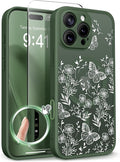 GVIEWIN for iPhone 16 Pro Max Case Compatible with MagSafe, [Military Grade Protection] [Screen Protector] Full Camera Protection Floral Translucent Women Magnetic Phone Case, Tuberose/Forest Green