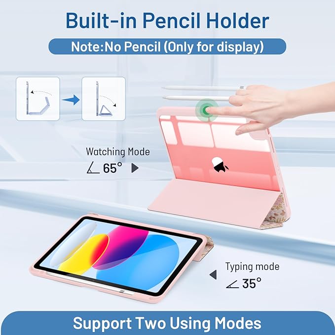MrARTIST for iPad Air 11 Inch Case M3/M2 - Air 5th/4th Generation 10.9" Cute Women Girls Girly Kawaii Aesthetic Kawaii Design for Apple Air Tablet Cover with Pencil Holder, Pink Floral