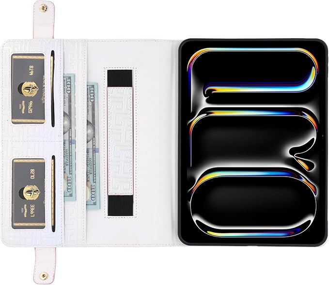 Shiny Case for iPad mini 7 2024/Mini 6th Gen Handbag Case, Techcircle Iridescent PU Leather Folio Envelope Pocket Stand Cover with Hand Strap+Shoulder Strap+Pencil Holder+Card Slots, Shiny White