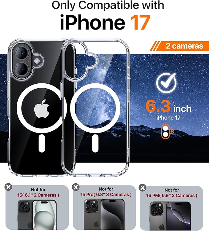 Magnetic for iPhone 17 Case,[Anti-Slip][Compatible with MagSafe][Military Grade Drop Protection] Shockproof Protective Translucent Matte Phone Case for iPhone 17 Case,Clear