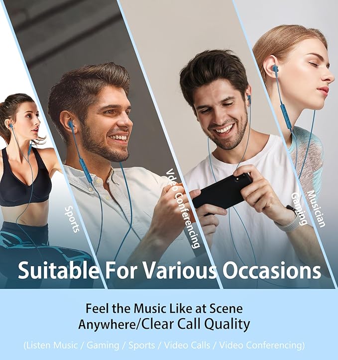 Kimwood Wired Earbuds with Microphone, Wired Earphones in-Ear Headphones HiFi Stereo, Powerful Bass and Crystal Clear Audio, Compatible with iPhone, Android, Computer Most with 3.5mm Jack(Blue)