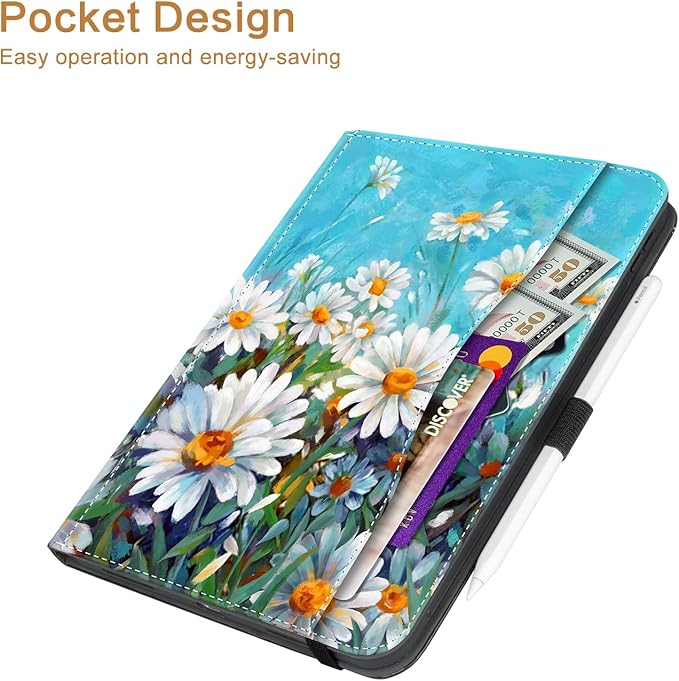 Vimorco for iPad Pro 13 Inch Case M5/M4 2025/2024, Flower for iPad 13 Pro Case M5/M4 for Girls Women, Auto Wake/Sleep, Adjustable Stand Cover, Hand Strap, Card Pocket, Pencil Holder, Daisy