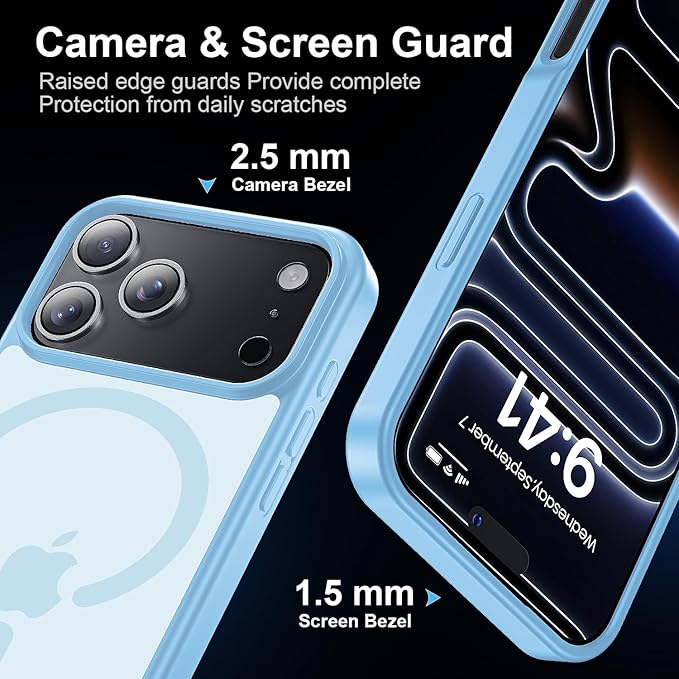for iPhone 17 Pro Max case with Camera Lens Protector [10Ft Military-Grade Protection] Compatible with fit MagSafe Shockproof Cover Phone case for iPhone 17 Pro max 6.9 inch, Light Blue