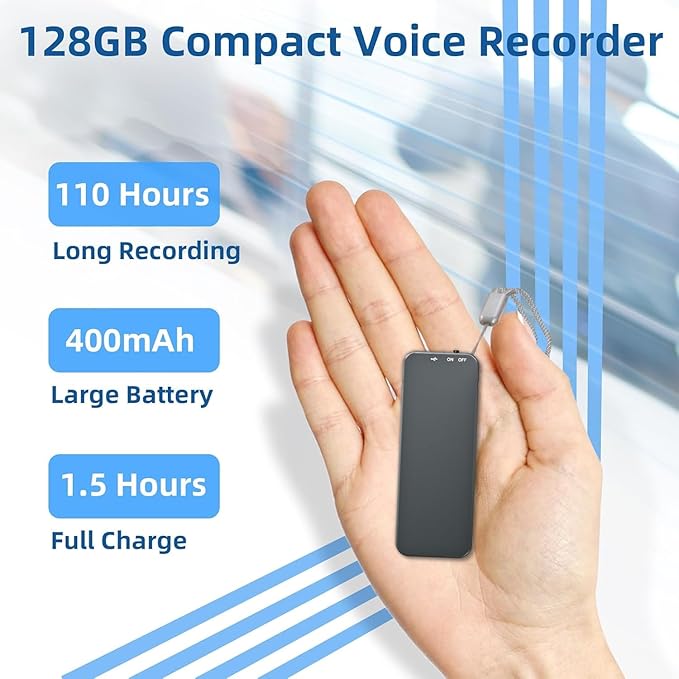 128GB Mini Voice Recorder, 40Hours Long Recoring Time, Digital Voice Activated Recorder with Metal Housing and Triple Noise Reduction, Ideal for Interviews Meetings Classes (Gray)