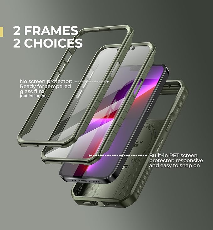 Dexnor for iPhone 13 Pro Case with Slide Camera Cover & Adjustable Kickstand & Built-in Screen Protector, Magnetic Rugged Shockproof Bumper Cases Heavy-Duty Magnetic Protective Cover,Army Green