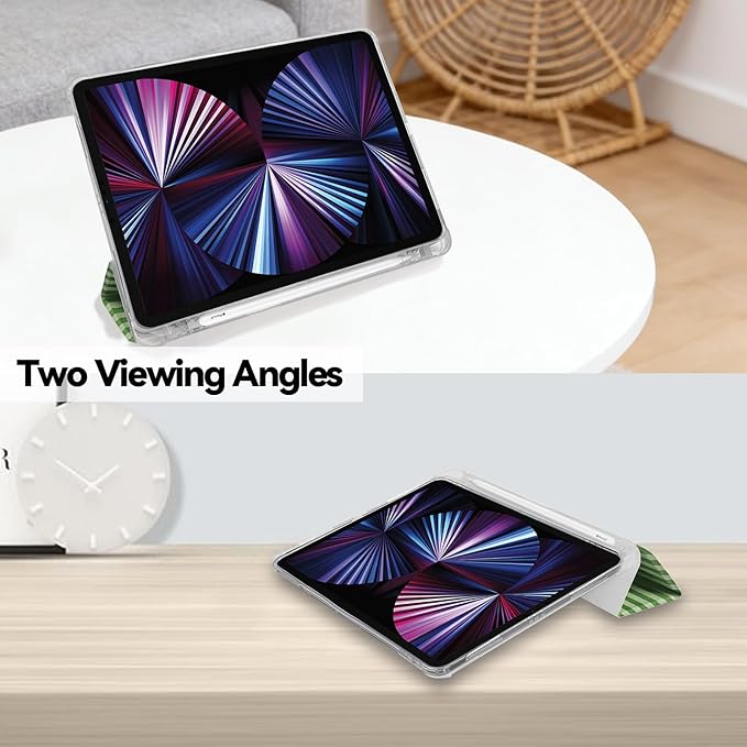 Lovmooful Compatible for iPad Pro 12.9-Inch 2022/2021/2020/2018 (6th/5th/4th/3rd Generation) Case with Pencil Holder Cute Striped with Aesthetic Design Soft TPU Trifold Stand Protective-Dark Green