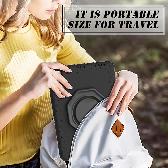 for iPad Pro 12.9 Case 3rd 4th 5th 6th Generation with Pencil Holder & 360° Rotating Handle Stand, New Cute Rugged Cover for iPad Pro 12.9 inch 2022/2021/2020/2018 - Black