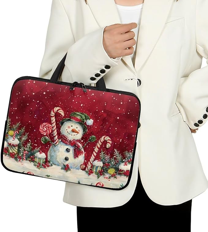 Christmas Red Snowman 15 Inch Laptop Sleeve Cover Computer Bag Tablet Carrying Case, Waterproof Tote Bags Notebook Sleeves Handbag for Travel/Business/School, Family & Friends Gift