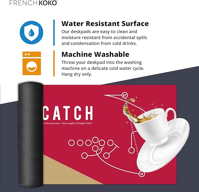 Large San Francisco Football Desk Mat 36" x 16.5" – XL Red and Gold Desk Pad Mat Featuring “The Catch” Play, Oversized Mouse Pad Protector, for Men, Teen Boys, Dad, Office