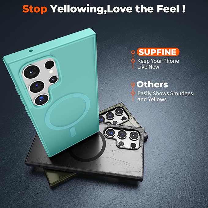SUPFINE Magnetic for Samsung Galaxy S23 Ultra Case, (Built-in Magnets) (Military Grade Drop Protection) Slim Translucent Shockproof Phone Case,Blue Green