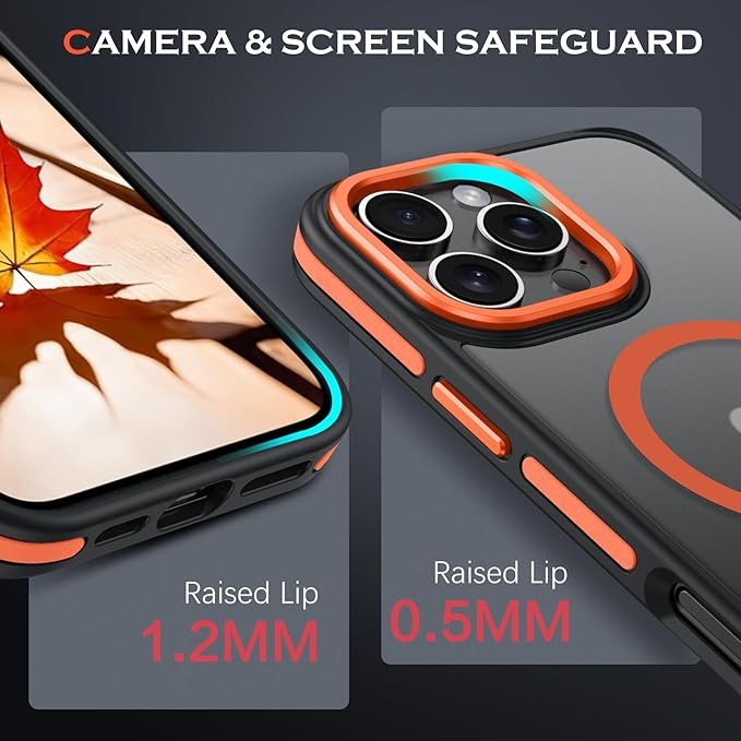 YINLAI Case for iPhone 16 Pro 6.3-Inch, iPhone 16 Pro Phone Case Magnetic [Compatible with Magsafe] Slim Translucent Matte Men Women Girls Shockproof Protective Back Cover, Black/Orange
