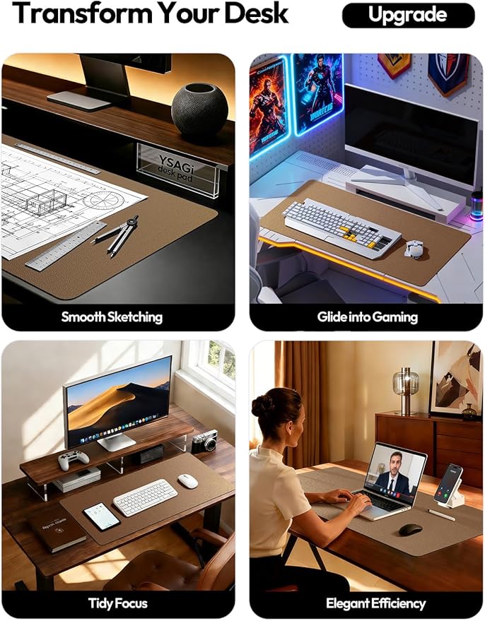 YSAGi Leather Desk Protector, Office Mat, Large Mouse Mat, Non-Slip PU Leather Blotter, Laptop Desk, Waterproof Writing Pad for Office and Home (Bronze, 35.4" x 17")