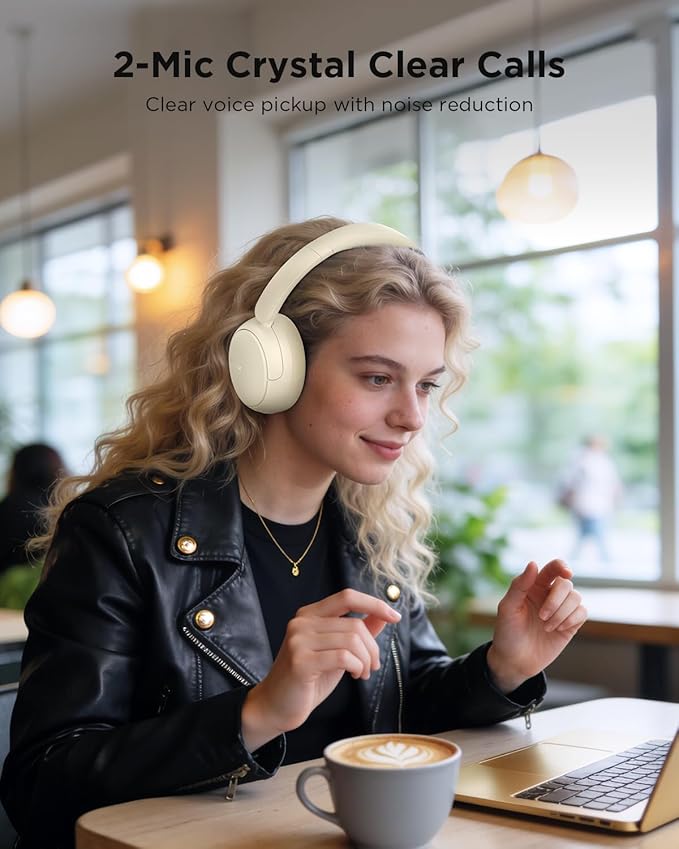 TALIX H30 Hybrid Active Noise Cancelling Headphones, 110H Playtime Hi-Res Audio Bluetooth 6.0 Wireless Over Ear ANC Headphones for Commute/Workout/Gym (Off-White)