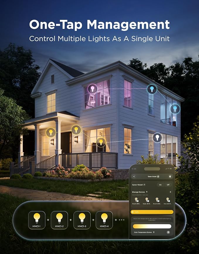 Govee Edison Bulbs, Smart Vintage Light Bulbs, RGBWW Color Changing and Tunable White, Compatible with Matter, Alexa & Google Assistant, G25 Vanity Light Bulb for Living Room Kitchen E26 Base 4 Pack