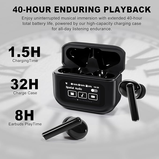 Wireless Earbuds, Bluetooth 5.4 Ear Buds with Touch Screen, ANC/ENC Noise Cancelling Earbuds with Charging Case, IPX7 Waterproof, 6 EQ Modes, 40H Playtime Stereo Sound Earphones for iOS Android(Black)