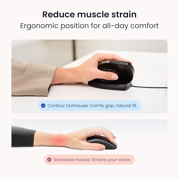 Contour Unimouse Ergonomic Vertical Mouse Adjustable 35°-70° Tilt Angle, 6 Programmable Buttons for Productivity, Customizable Thumb Rest for Wrist Pain Relief | Plug & Play Mac/PC - Wired - Left