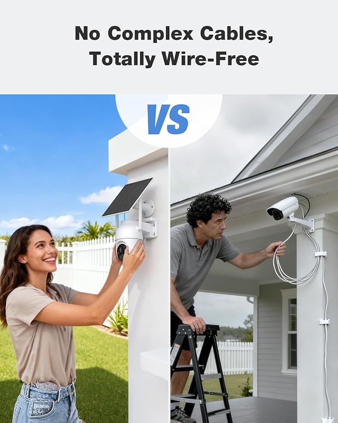 SEHMUA Solar Security Cameras Wireless Outdoor with Built-in Local Storage, No Subscription Required, Color Night Vision, 360° PTZ, 4MP Live View, Instant Alerts, Works 2.4G & 5G WiFi for Home System