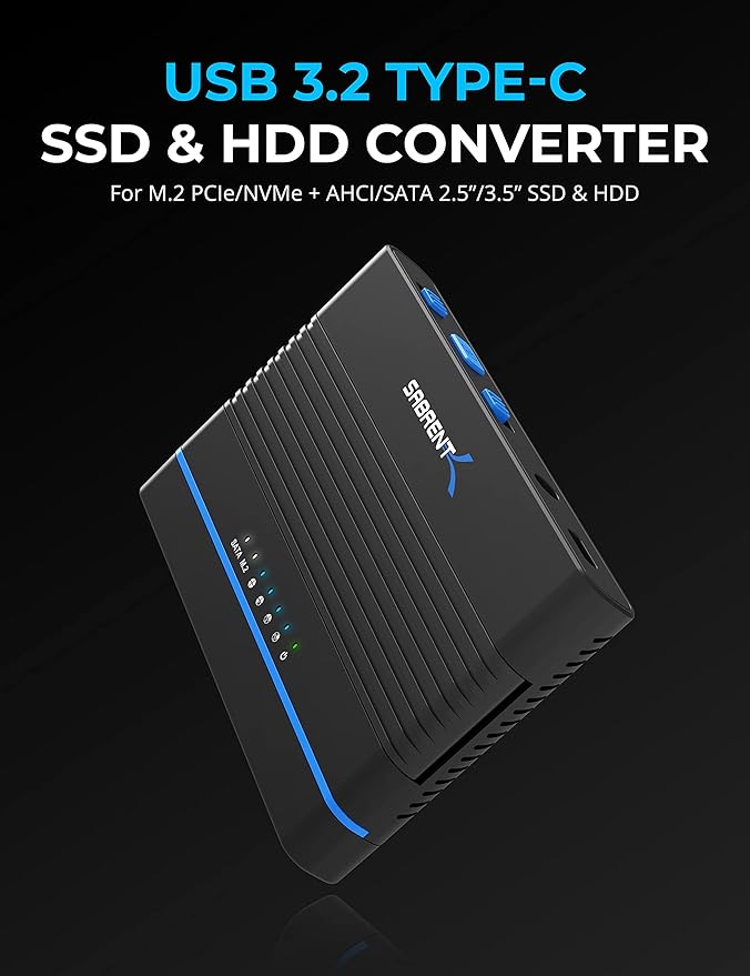 SABRENT USB 3.2 Type C M.2 PCIe NVMe + 2.5/3.5 Inch SSD & HDD Converter [DS-UCMH]