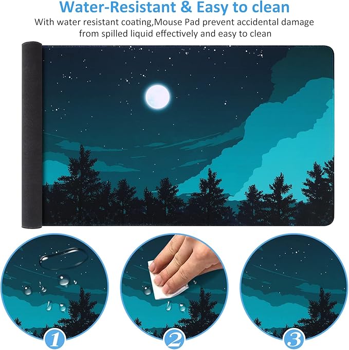 iCasso Extended Gaming Mouse Pad (35.4x15.7 in), Large 3mm Non-Slip Rubber Base Mousepad with Stitched Edges, Waterproof Keyboard Mouse Mat Desk Pad for Work, Game, Office, Home - Silent Night