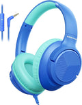 Botesty Sound Wired Headphones with Microphone, Over Ear 3.5mm Plug in Headphones with 4.9ft Tangle-Free Nylon Cord for Tablet, Laptop, MP3/4, School, Airplane Travel (Blue)