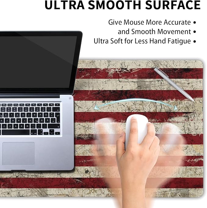 American Flag Mouse Pad Extended Large 35.4x15.7 in USA Flag Desk Mat Independence Day Large Mousepad XL Non-Slip Rubber Base Stitched Edge Gaming Mousepad PC Computer Desk Pad for Work Desktop