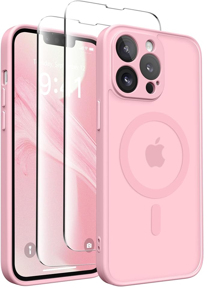 CAPRARO CAPRRO Magnetic for iPhone 13 Pro Max Case, [Compatible with MagSafe] [Full Camera Protection] Shockproof Protective Slim Translucent Matte Phone Case for iPhone 13 Pro Max 6.7'', Peach Pink