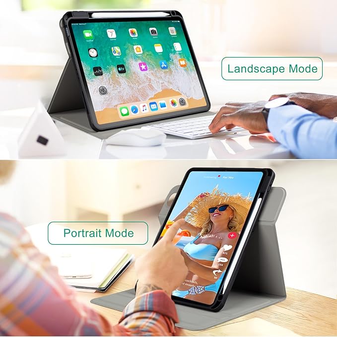 for iPad Air M4/M3/M2 11 Inch Case 2026/2025/2024, for iPad Air 5Th/4Th Gen Cases for iPad Pro 11 Inch Case 4th/3rd/2nd/1st Generation, 360 Degree Rotating Pencil Holder, Slim, Black Flowers