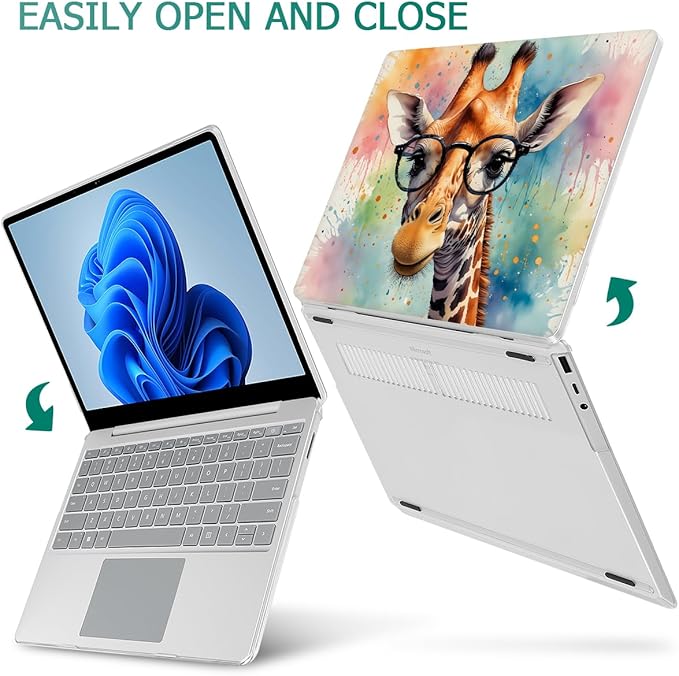 Case for 13.5" Microsoft Surface Laptop 5/4/3 with Metal Palm Rest ONLY 2019-2022 Release Models:1868/1951, Plastic Hard Shell Case with Keyboard Cover & Screen Protector, Glasses Giraffe